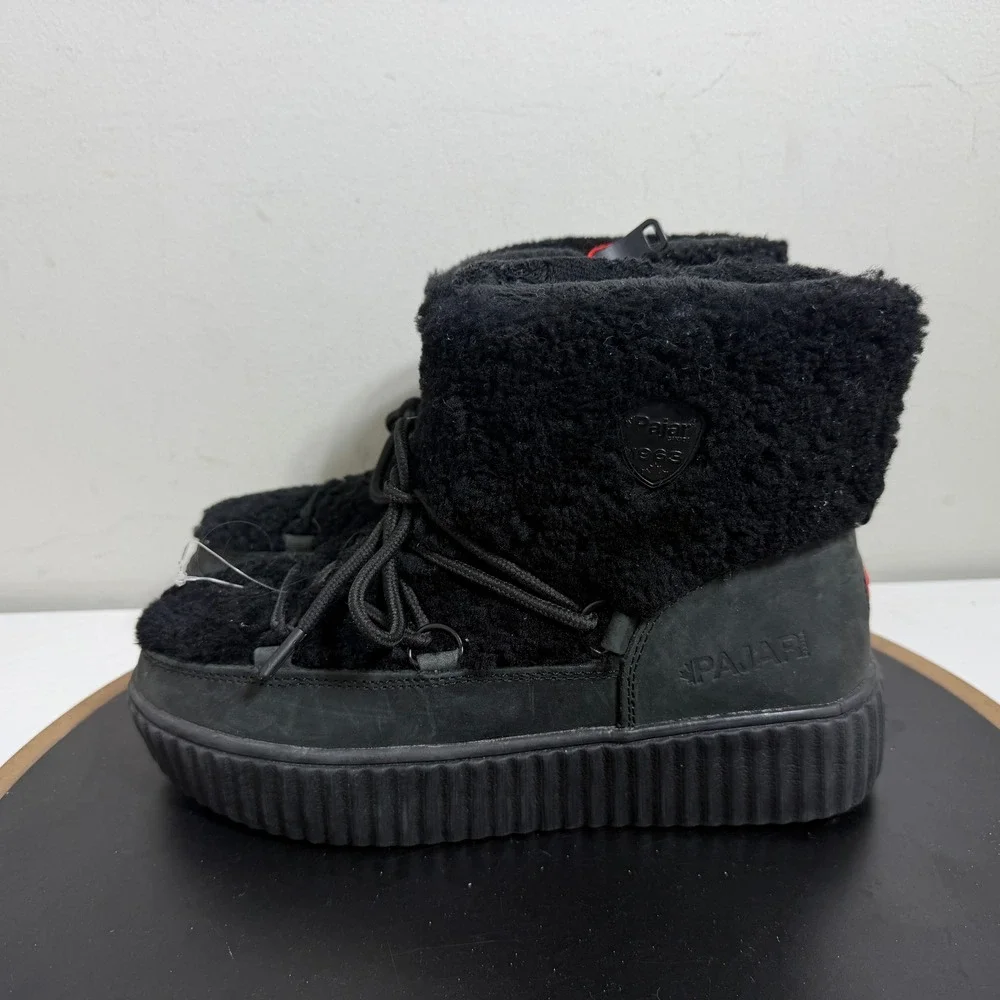 Pajar Canada Snow Boots Women 7‎ Ceria  Shearling Platform Black Waterproof NWT